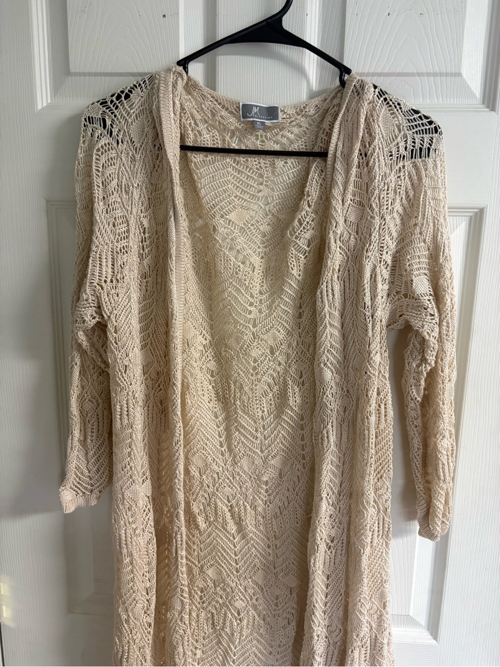 JM Collection Cream Open-Knit Long Cardigan